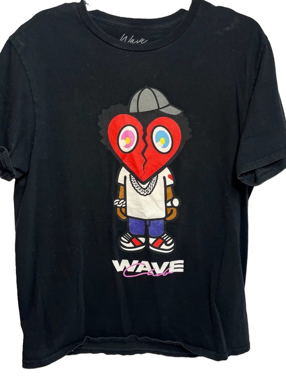 Wave Club Black Heart Cartoon Graphic Cotton T-Shirt Short Sleeve Men’s Large